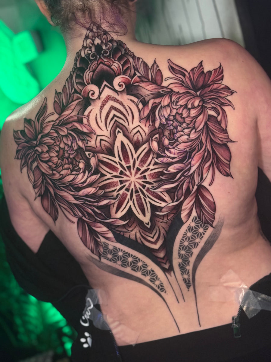 Floral mandala back piece by Ally