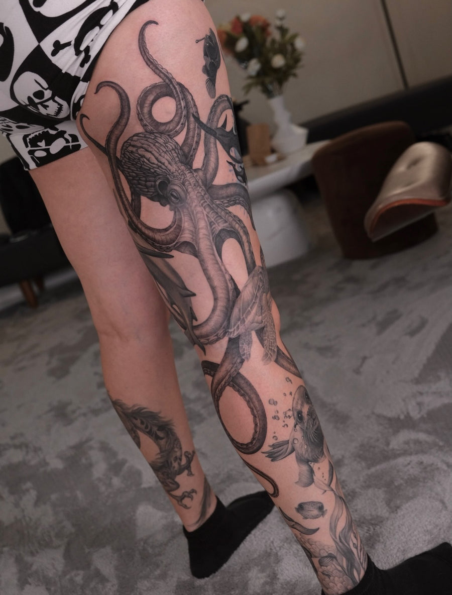 Octopus sleeve tattoo by Kim